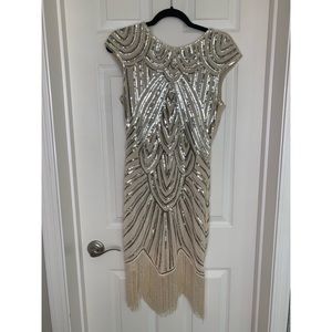 Dresses - 1920s Sequin Beaded Flapper Fringe Dress - Gold Dresses - 1920s Sequin Beaded Flapper Fringe Dress - Gold
